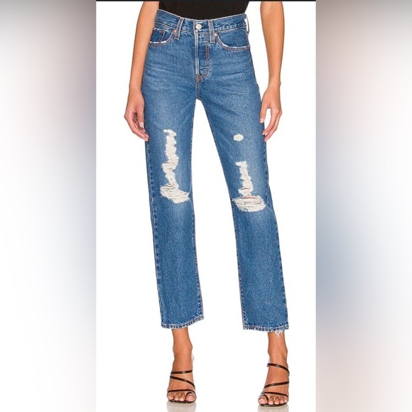 Levi’s Premium Wedgie Straight Fit Women’s Jeans Distressed Medium Wash Size 28 - Picture 1 of 13